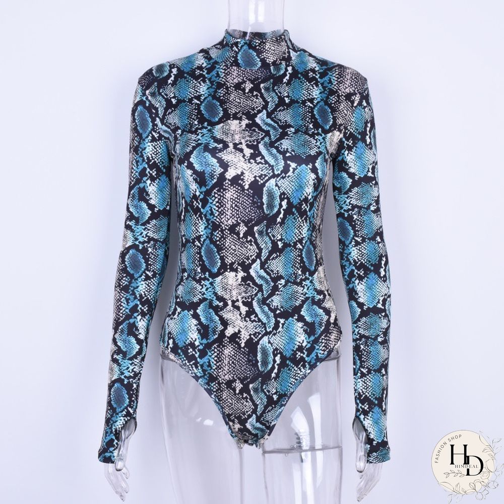 Snakeskin Bodysuits Mulheres Sexy Pele Cobra Alta Gola Manga Longa Python Moda Primavera