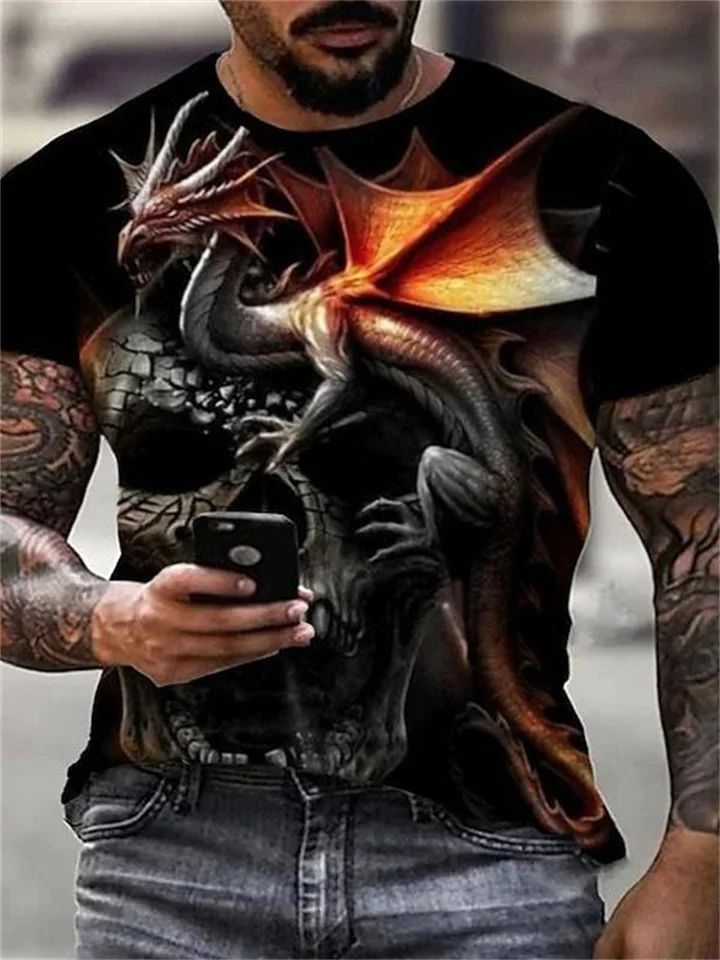 Men's T shirt Tee Shirt Tee Graphic Anime Dragon Crew Neck Black Blue Golden Rainbow Orange 3D Print Plus Size Daily Holiday Short Sleeve Print Clothing Apparel Streetwear Exaggerated | 168DEAL