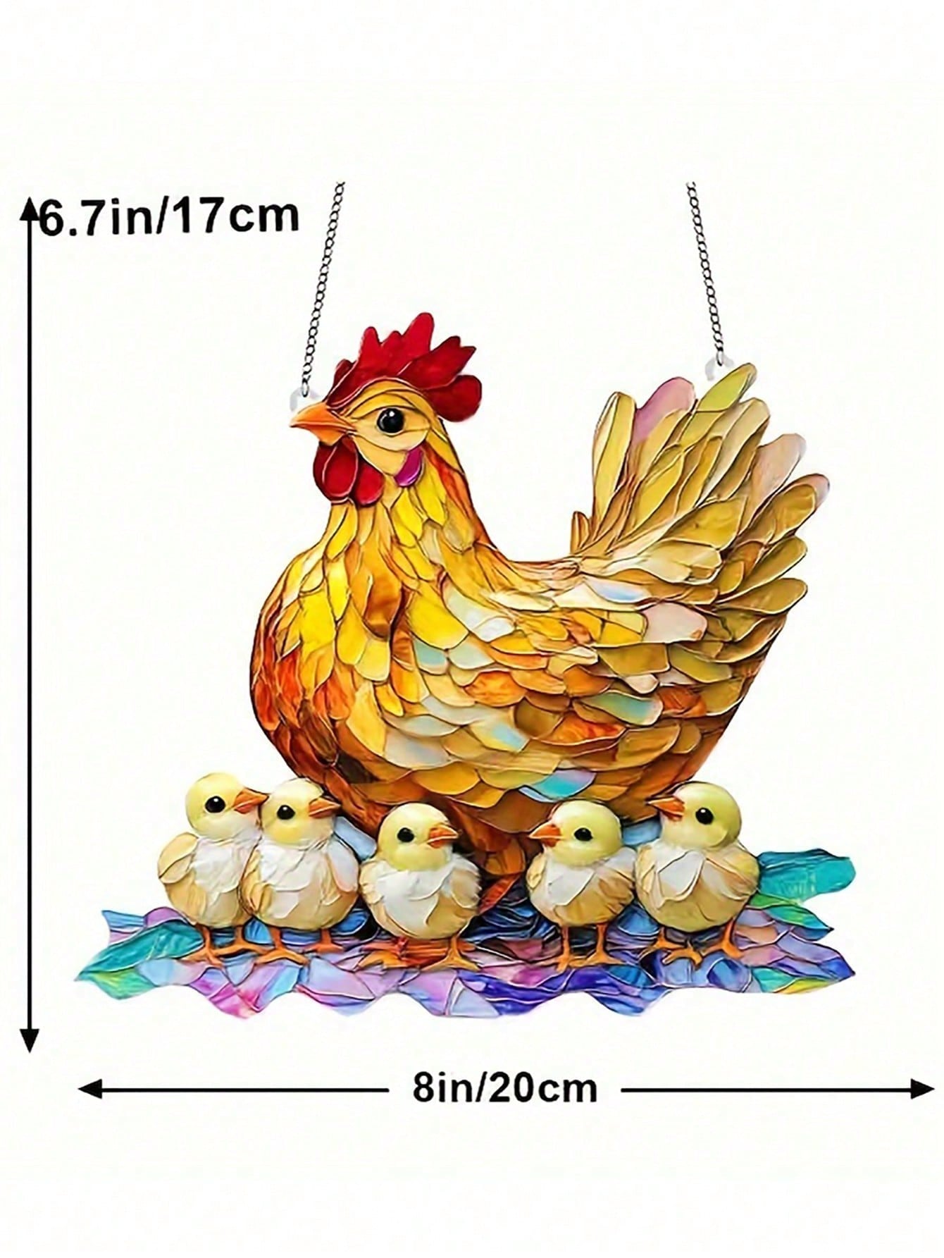 Tegooe Tegooe Stained Glass Style Chicken Suncatcher Mother Hen Chicks Farmhouse Window Panel Hanging Decoration