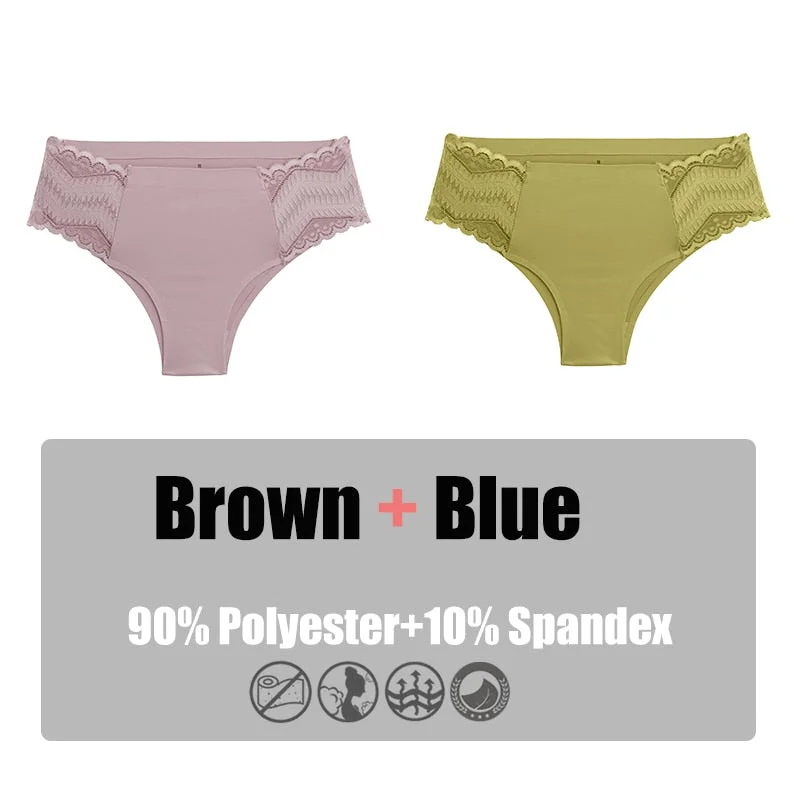 2PCS/Set Women Panties Lace Underwear Briefs Seamless Panties Sexy Lingerie for Female Intimates Underpants Floral Lace Pantys