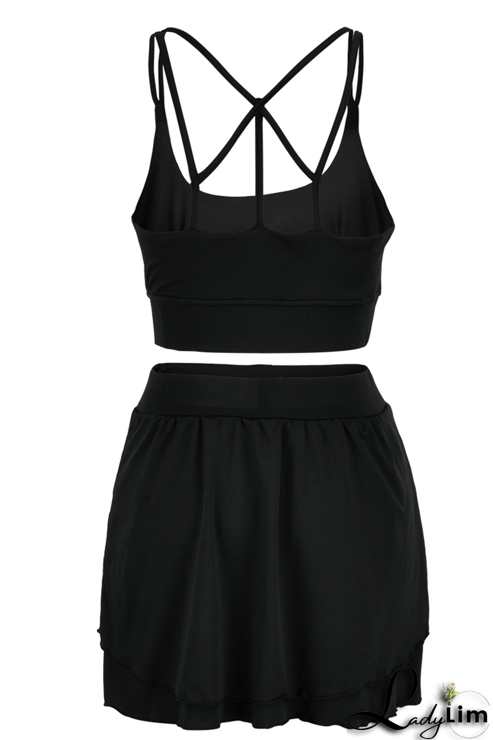 White Fashion Sportswear Solid Split Joint Spaghetti Strap Sleeveless Two Pieces