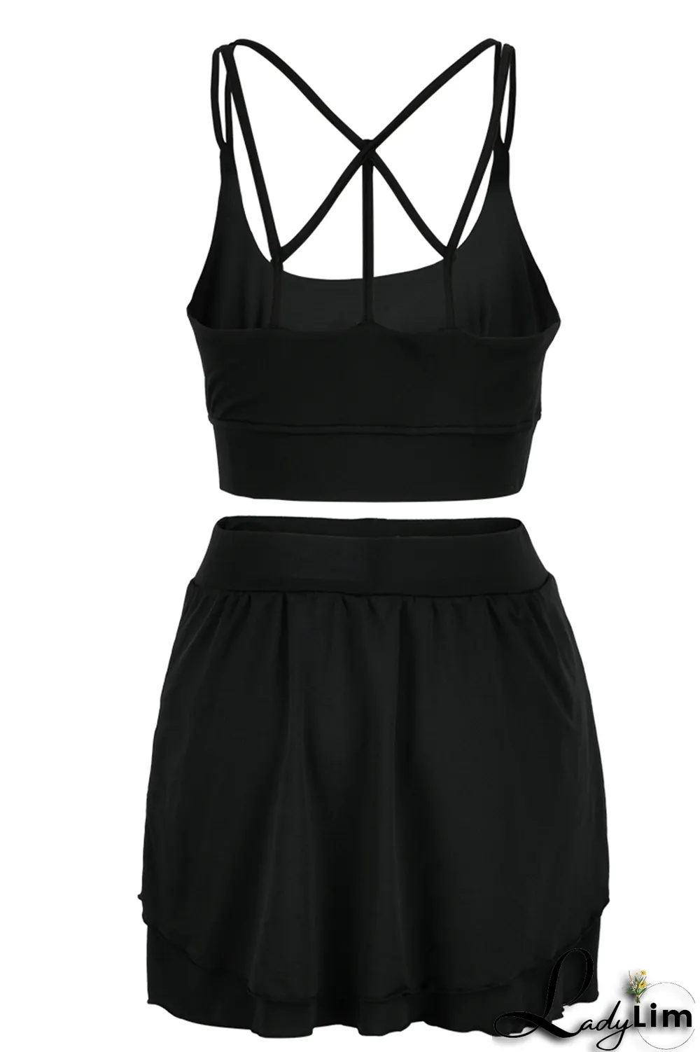 White Fashion Sportswear Solid Split Joint Spaghetti Strap Sleeveless Two Pieces