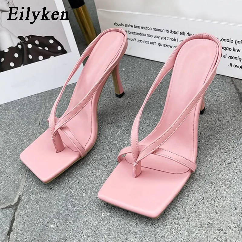 Eilyken 2022 New Slipper High Heels Shoes Fall Best Street Look Females Square Head Open Toe Clip-On Strappy Sandals Women