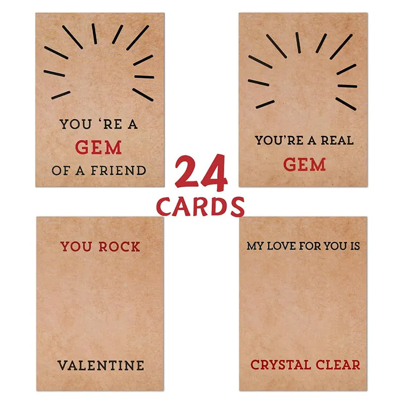 Stellaya 24 Pack Valentines Cards with Heart-Shape Crystals
