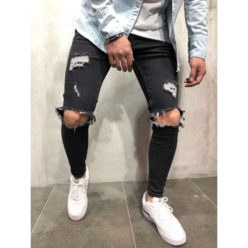 Placestovisits Mens Jeans New Ripped Slim Fit Trousers