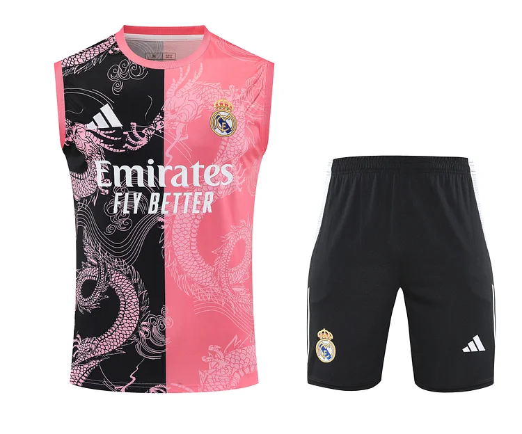 2025-26 Real Madrid vest training suit black pink - adult suit