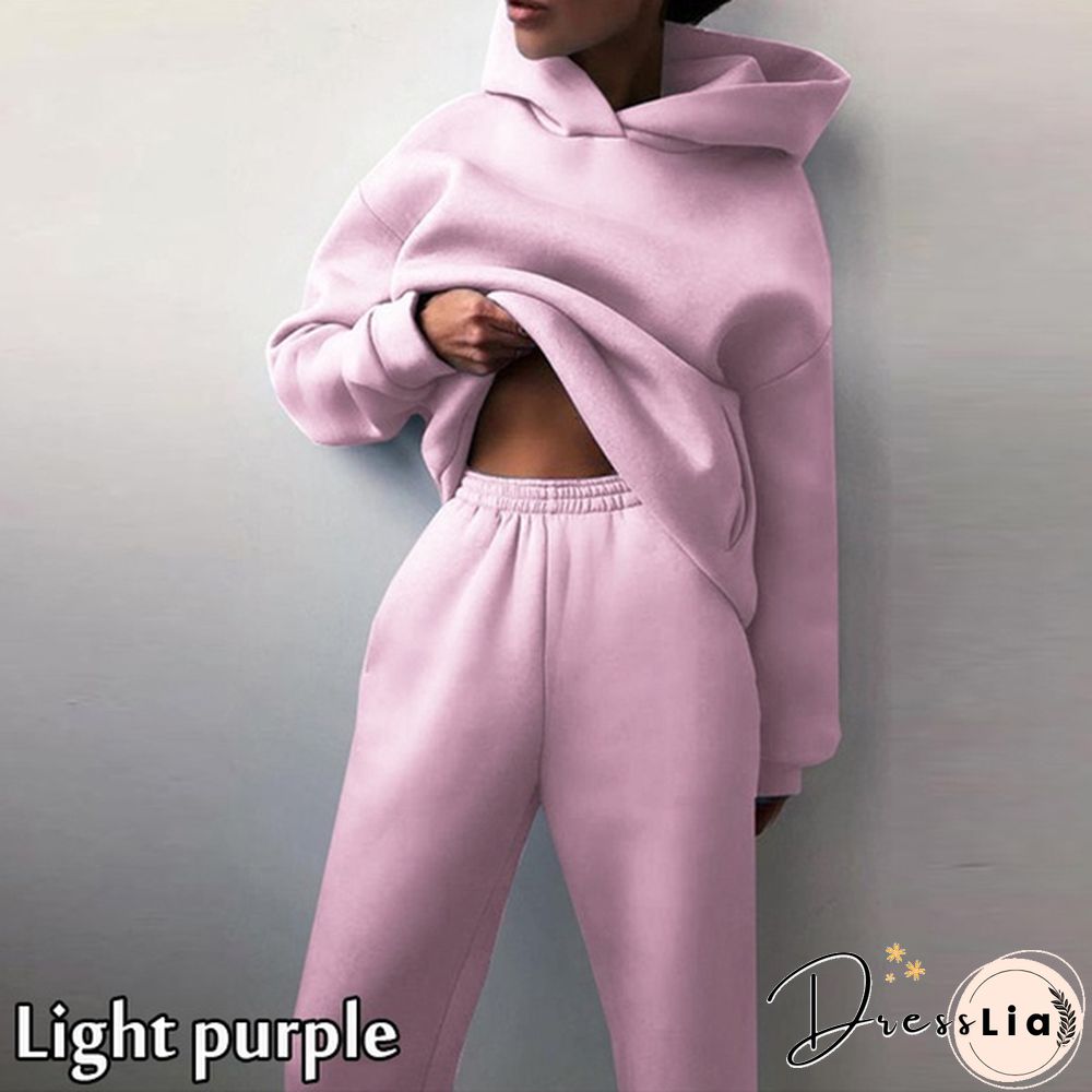 10 Colors Women Casual Sets Warm Hoodie Sweatshirts And Long Pant Solid Color Tops+ Leggings Loose Ladies Sport Suit Tracksuit Sportwear Two Piece Sets Outfit Playsuit