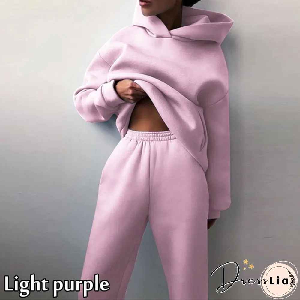 10 Colors Women Casual Sets Warm Hoodie Sweatshirts And Long Pant Solid Color Tops+ Leggings Loose Ladies Sport Suit Tracksuit Sportwear Two Piece Sets Outfit Playsuit