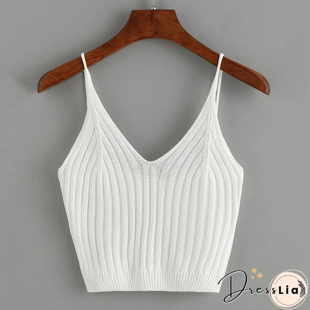 Fashion Women Summer Basic Tops Sexy Strappy Sleeveless Racerback Crop Top Female Casual Solid Color Ribbed Knit Short Vest