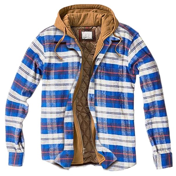  Men s  casual  outdoor multicolor  hooded  thick  plaid  jacket 