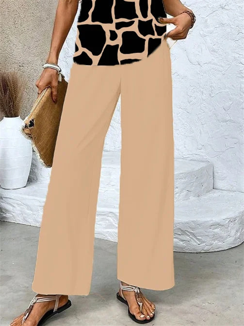 Women's Sleeveless Square Collar Graphic Printed Casual Set