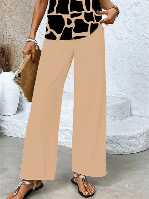 Women's Sleeveless Square Collar Graphic Printed Casual Set