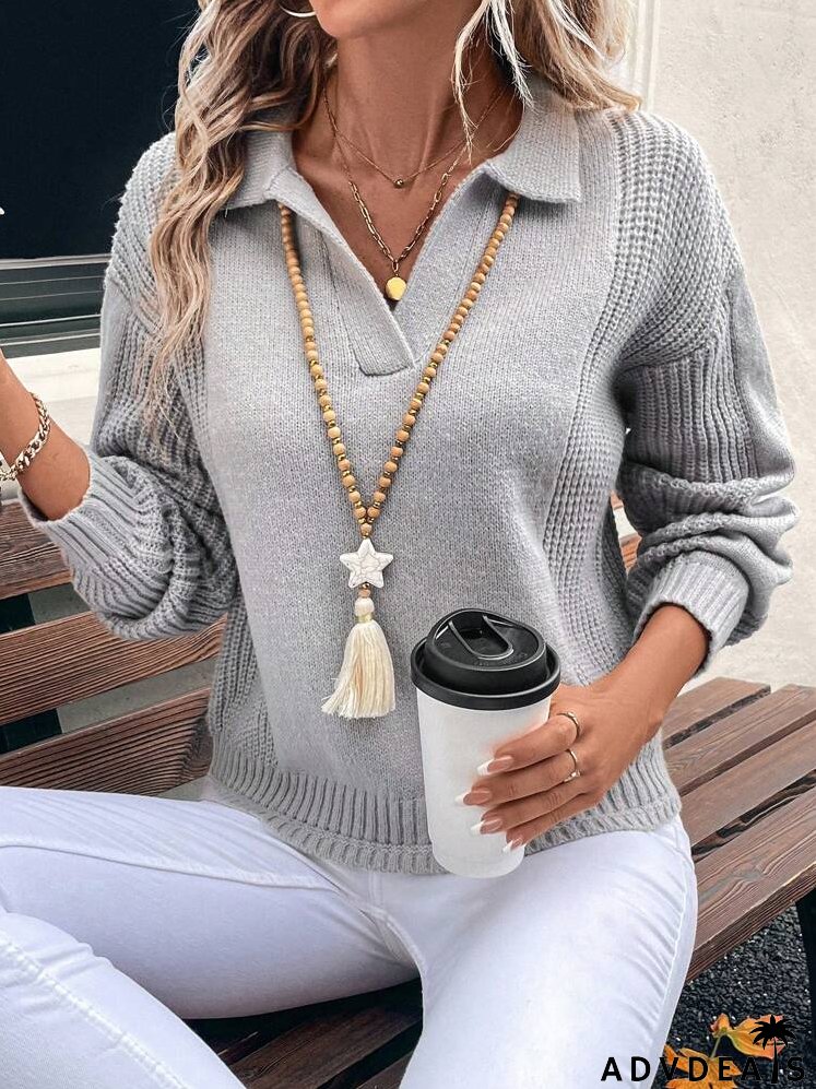 Women's Solid-Color Oversized Casual Knit Sweater With Lapel, Autumn & Winter