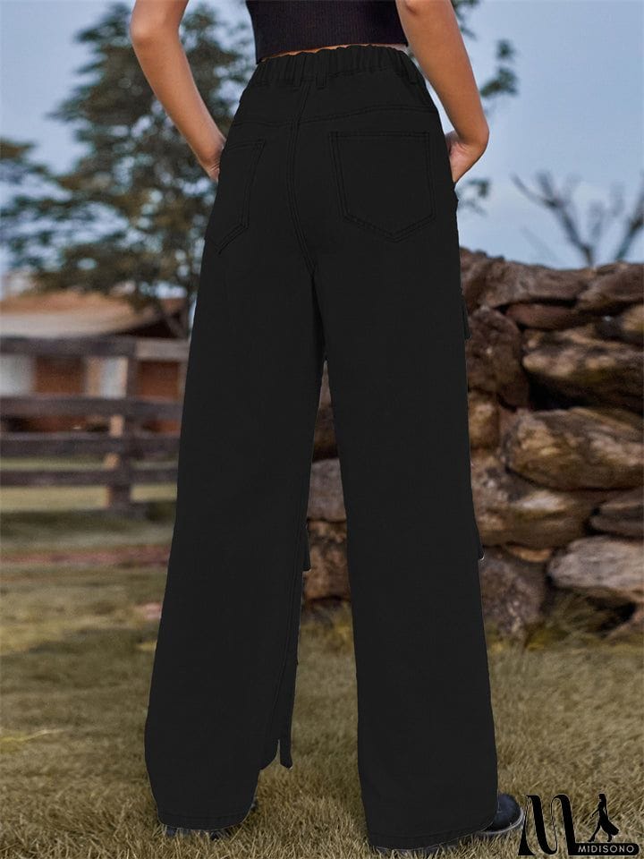 MidiSono - Retro Personality Lady Ribbon Design Denim Trouser