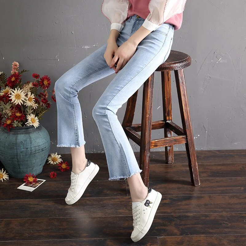 5XL Women Plus Size Black Jeans Denim New Solid Wash Skinny Womens High Waist Trousers Streetwear Fashionable Bell Bottom Soft