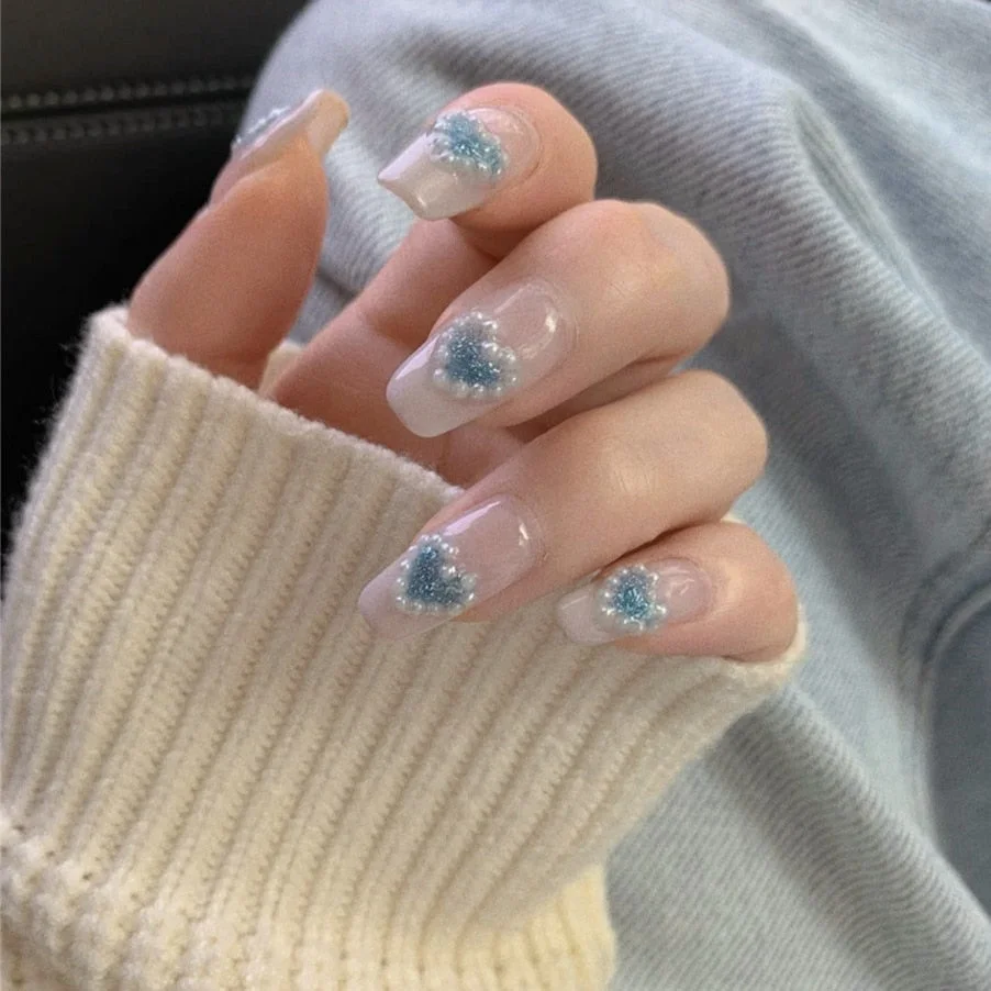 24pcs False press-on nails with a pattern Peach heart wear finished tablet nail art  removable Manicure beautiful false nails-Nail Inspo