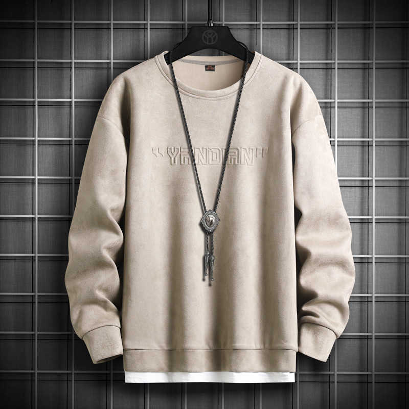 Men's Suede Fake Two Piece Crew Neck Pullover Sweatshirt / TECHWEAR CLUB / Techwear
