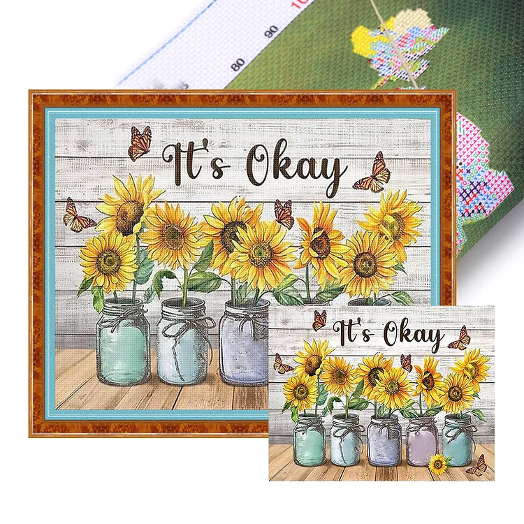 【Huacan Brand】Sunflower vase 50*40cm 11CT Stamped Canvas Cross Stitch gbfke