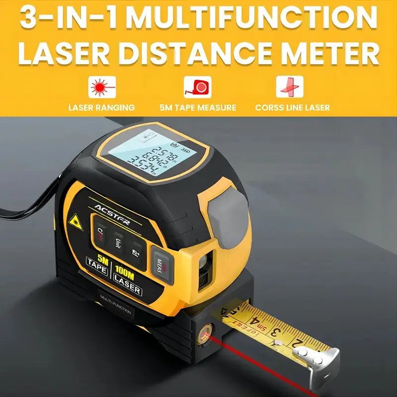 1pc laser tape measure 3in 1 digital tape measure laser rangefinder steel tape measure with 2aaa batteries Product details 0