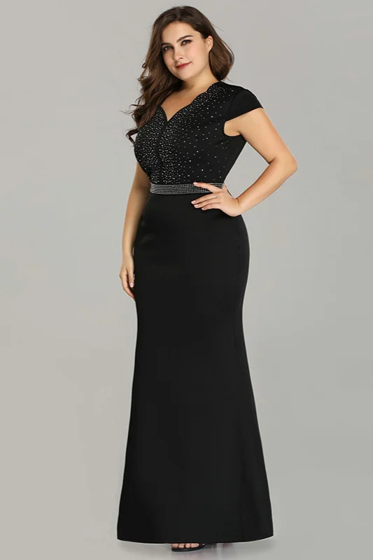Glamorous Cap Sleeve Mermaid Prom Dress Long Plus Size Evening Gowns ...