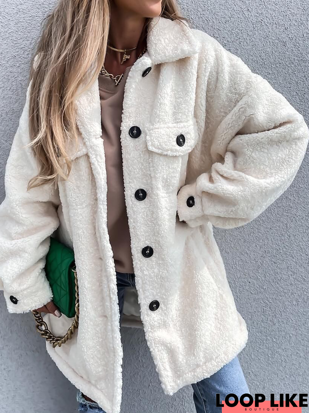 Casual Plain Loose Teddy Jacket