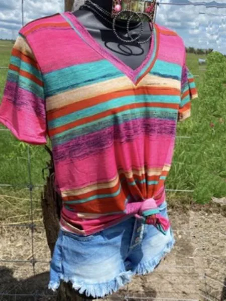Bestdealfriday Multicolor Cotton Stripes Shift Short Sleeve Shirts Tops 9119509