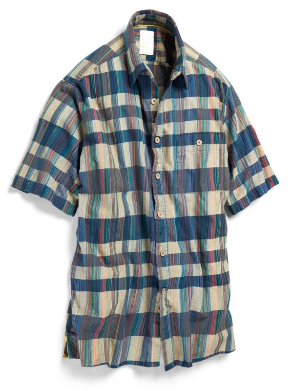 Men's multicolor lattice pattern cotton linen shirt