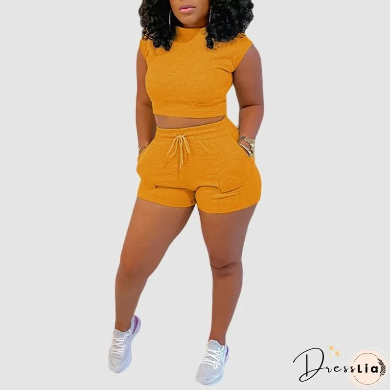 Sleeveless Crop Top & Drawstring Short Pant Set