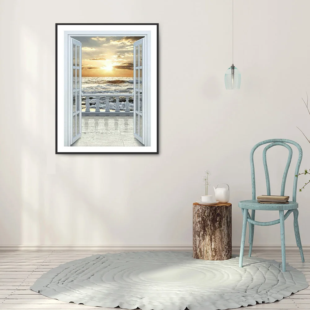 Full Square Drill Mosaic Poster 5D DIY Diamond Painting Beach Sunset Kit