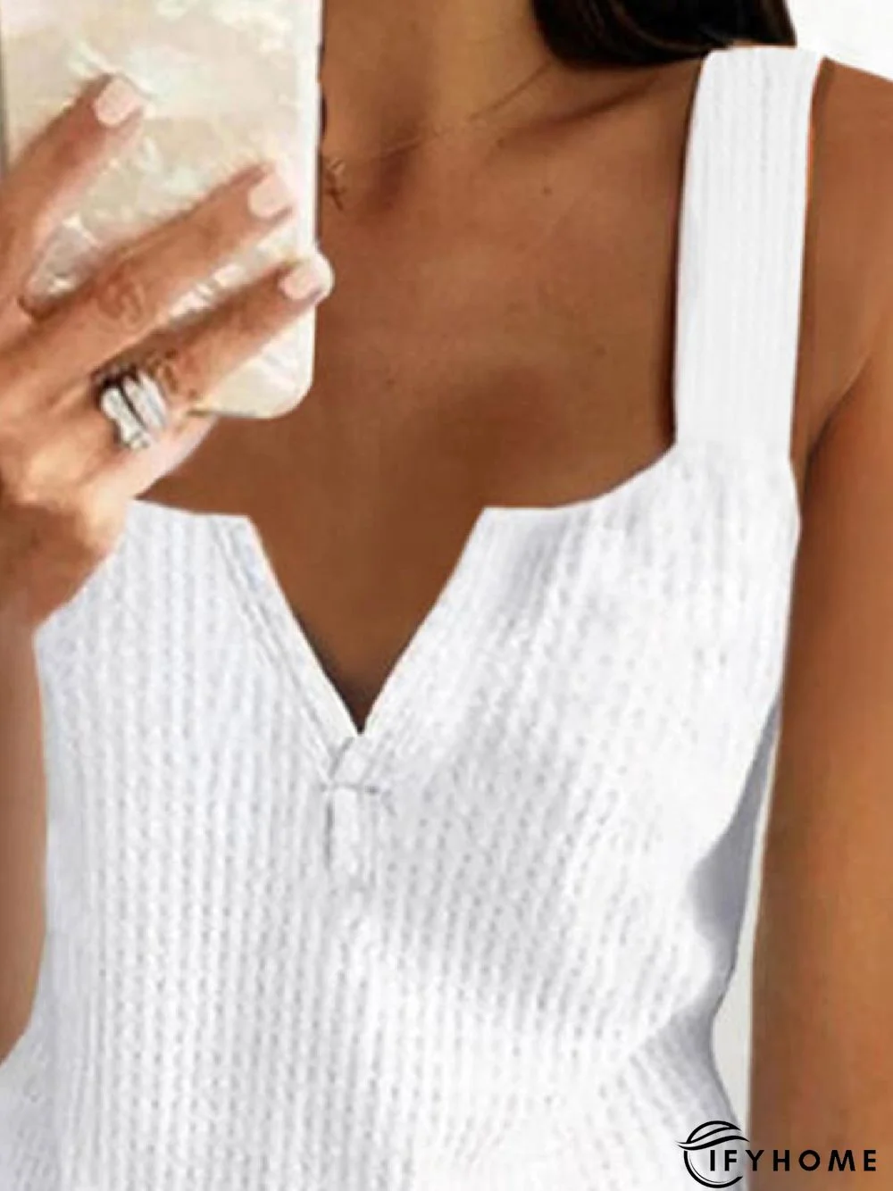 Casual V neck Solid Sleeveless Knit Tank Tops | IFYHOME