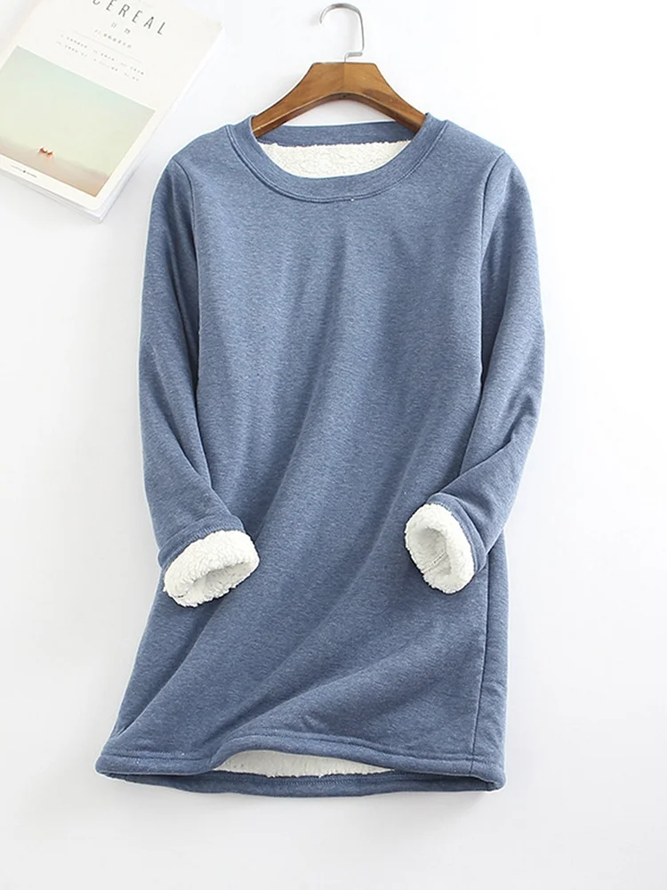 Solid Color Round Neck Long Sleeve Warm Tops