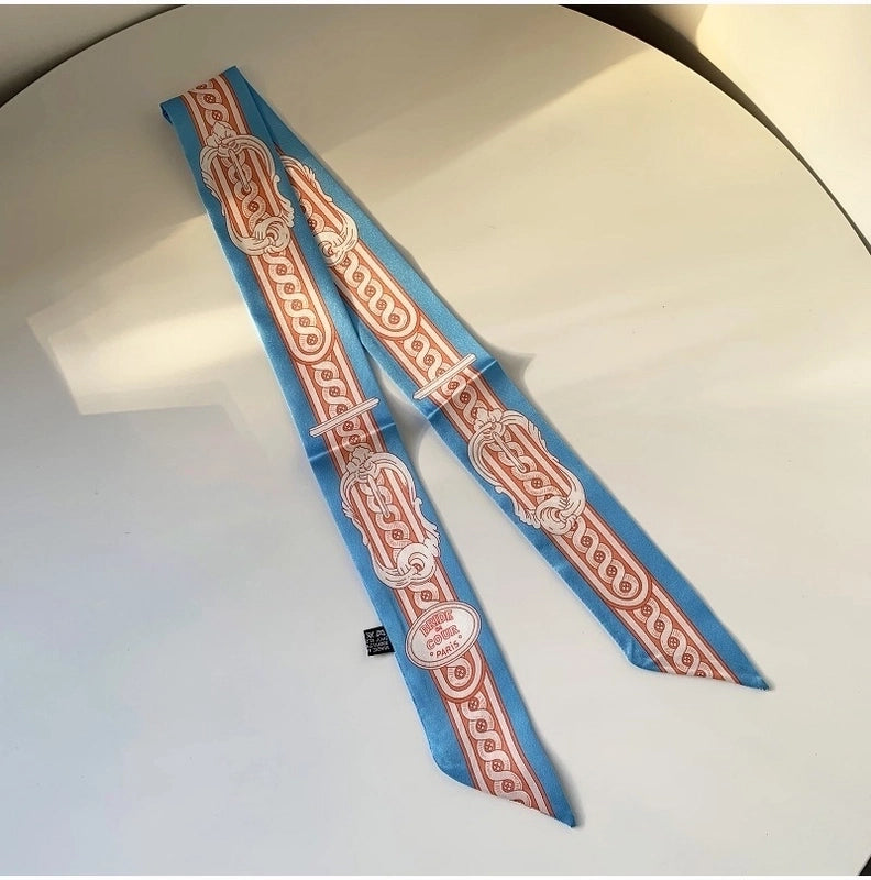 Women’s Minimalist Classic Style Color Block Satin Printing Silk Scarf