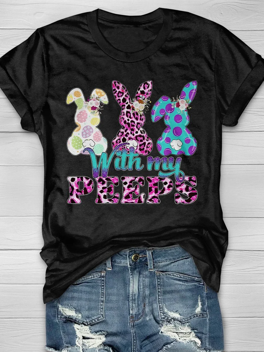 With My Peeps Bunny Leopard Print Short Sleeve T-shirt
