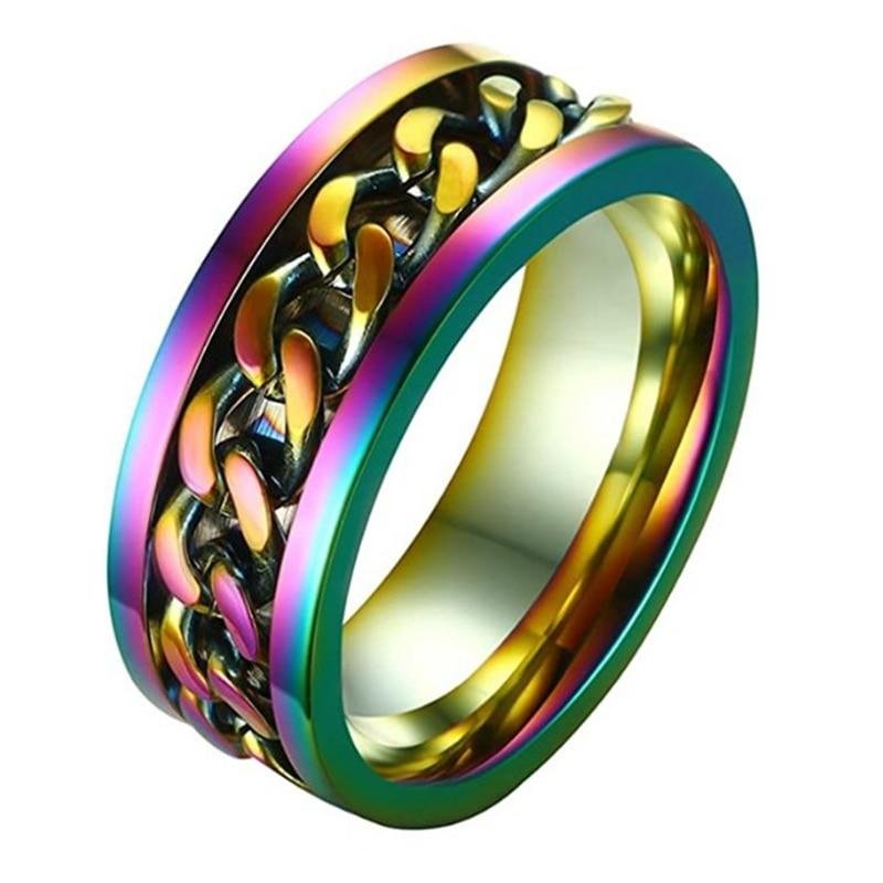 8MM Titanium Steel Rotating Chain Ring Punk Style Unisesx Ring Jewelry