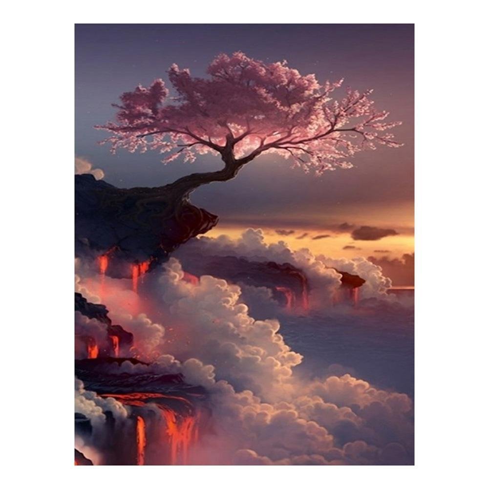 Full Round Diamond Painting Cliff Tree (42*32cm)