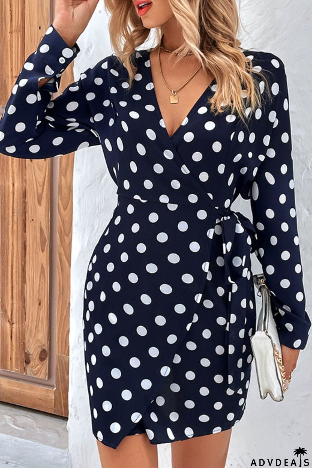 Polka Dot Tied Surplice Wrap Dress