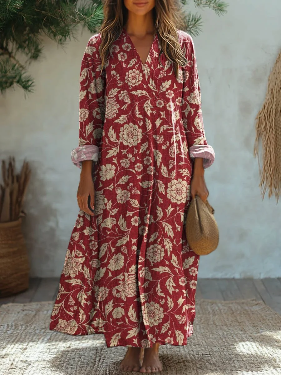 Women's Vintage Lovely Floral Art Print Casual Cotton Dress