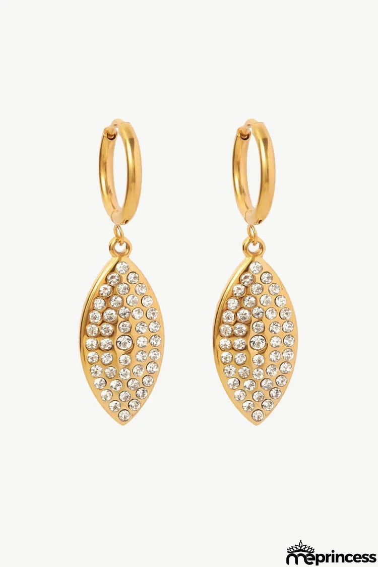 Inlaid Rhinestone Leaf Drop Earrings