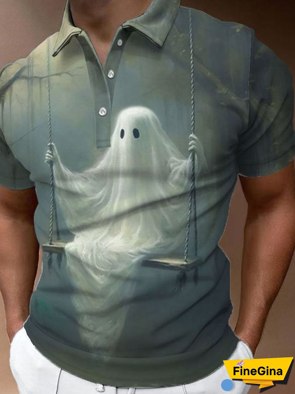 Halloween Ghost Mens Print Polo Shirt