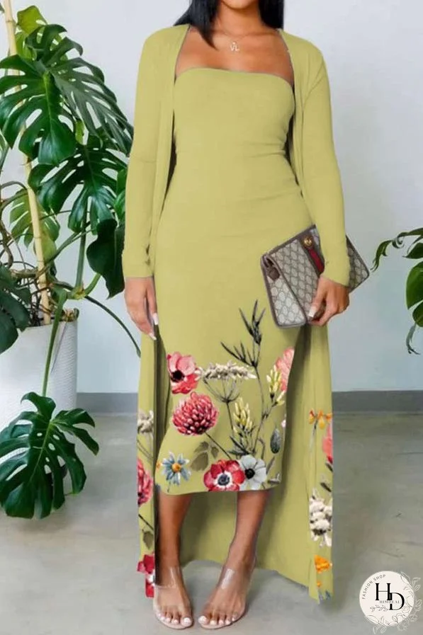 Conjunto de cárdigan con vestido tubo y estampado floral sexy