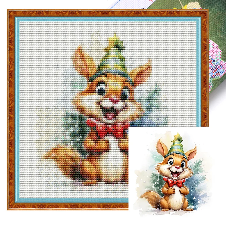 Christmas Squirrel - Printed Cross Stitch 18CT 20*20CM