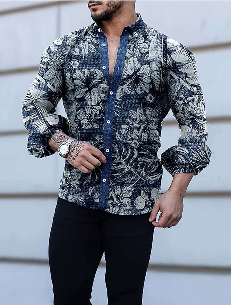 Men's Shirt Floral Turndown Street Casual Button-Down Print Long Sleeve Tops Casual Fashion Breathable