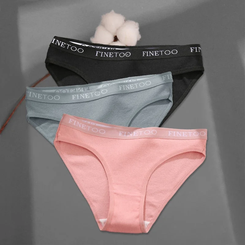 FINETOO Women's Cotton Panties 3Pcs/set Custom Letter Underwear M-2XL Women Briefs Plus Size Underpants Soft Female Panties 2022