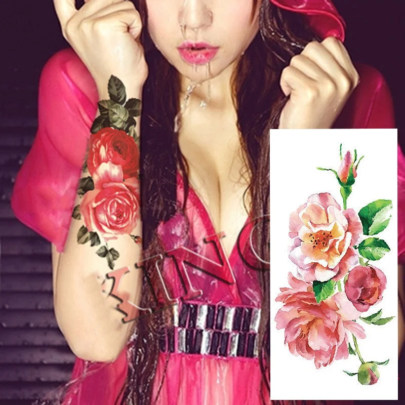 1 Piece Temporary Tattoo Sticker Colorful Peach Blossom Design Women Shoulder Body Art Water Transfer Tattoo Sticker Fashion