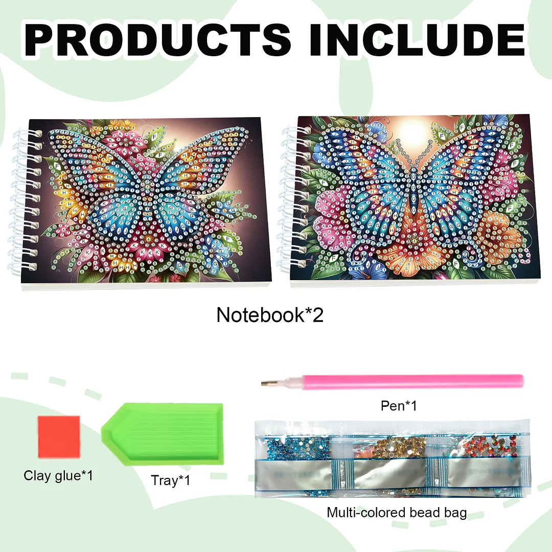 2 Pack Butterfly DIY Diamond Art Spiral Notebook Kit 80Pages No Lines Gifts