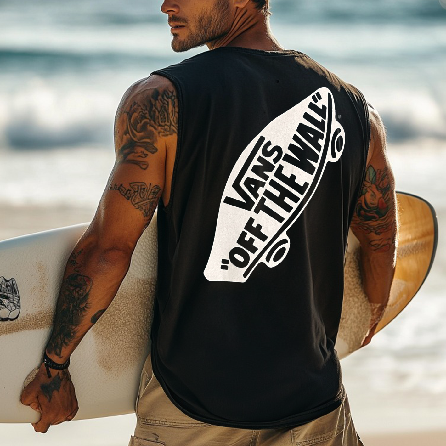 Men's Vintage Surfing Oversized Print Tank Top