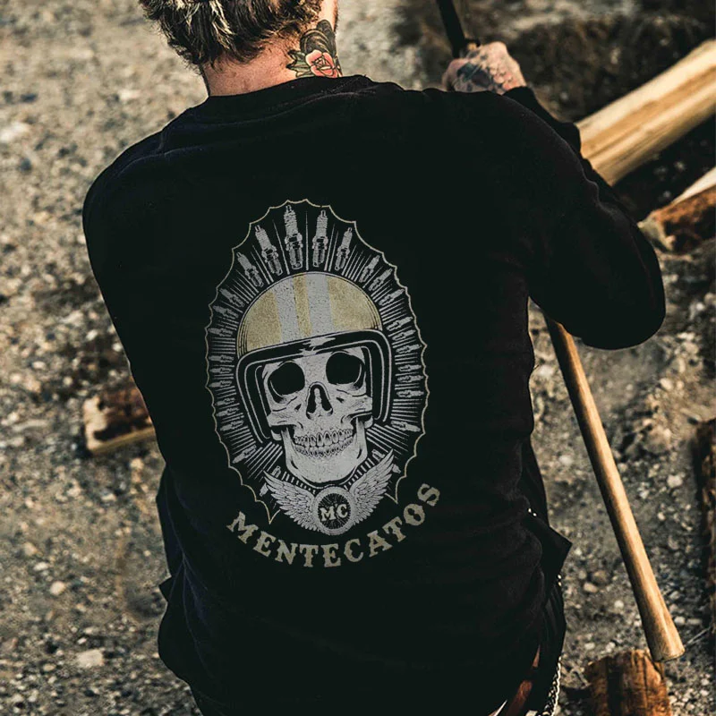 MENTECATOS Skull with Helmet Graphic Black Print Sweatshirt
