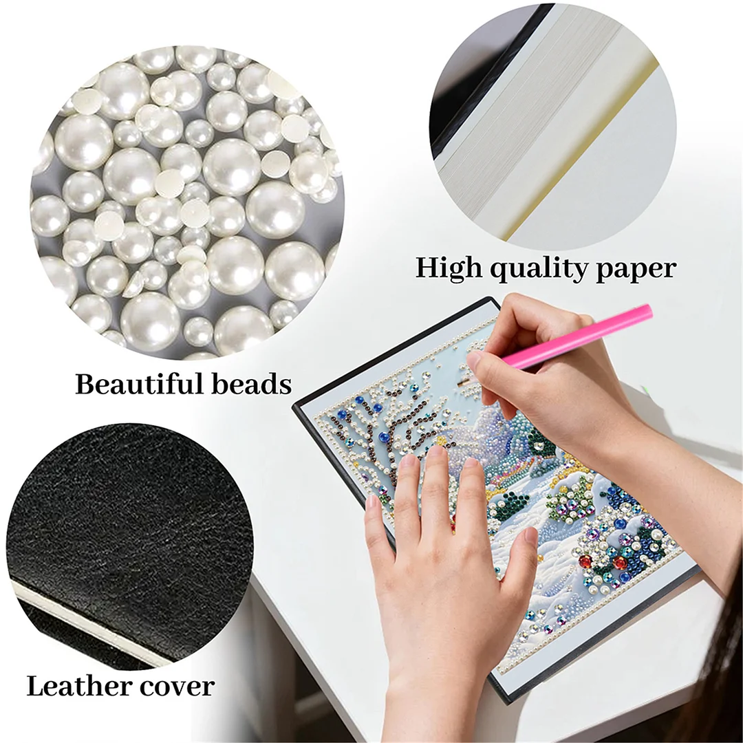 Winter Forest Partial Pearl DIY 50 Pages A5 Diamond Painting Notebook Special Shaped Diamond Art Diary Book Kits Wireless Strip 5D Crystal Art Paintings Sketchbook for Art Drawing