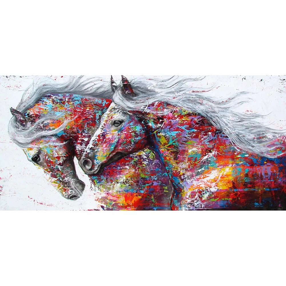 Diamond Painting - Full Round Drill - Colorful Skin Horses(80*40cm)