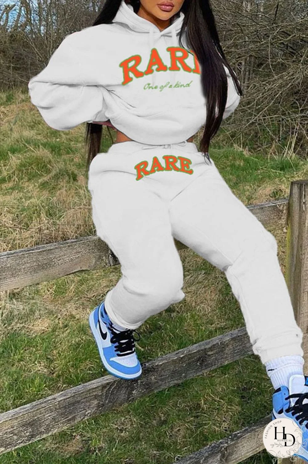 Black Casual Print Patchwork Hooded Collar Long Sleeve Two Pieces